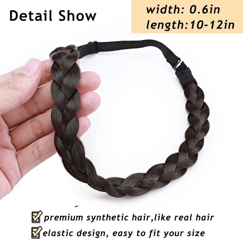S-noilite Synthetic Chunky Braided Headband - Elastic Stretch Wide Plaited Braids - Trendy Girls Women (Dark Brown, Small-three strands) - Image 3